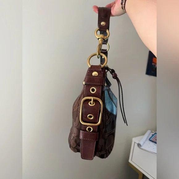 Coach Zoe Patchwork Leather Hobo Shoulder Bag in Brown Suede and Leather - Picture 4 of 12